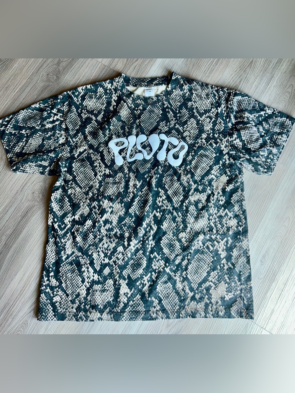 Snake-Print Reptile Y2K Pluto Cotton Tee L Brown Tan Streetwear Casual